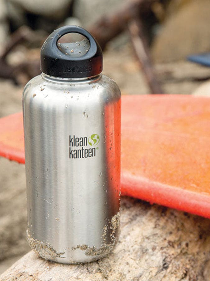 Klean Kanteen Water Bottle Brushed Stainless Klean Kanteen Wide Bottle 64oz (1900ml) With Loop Cap