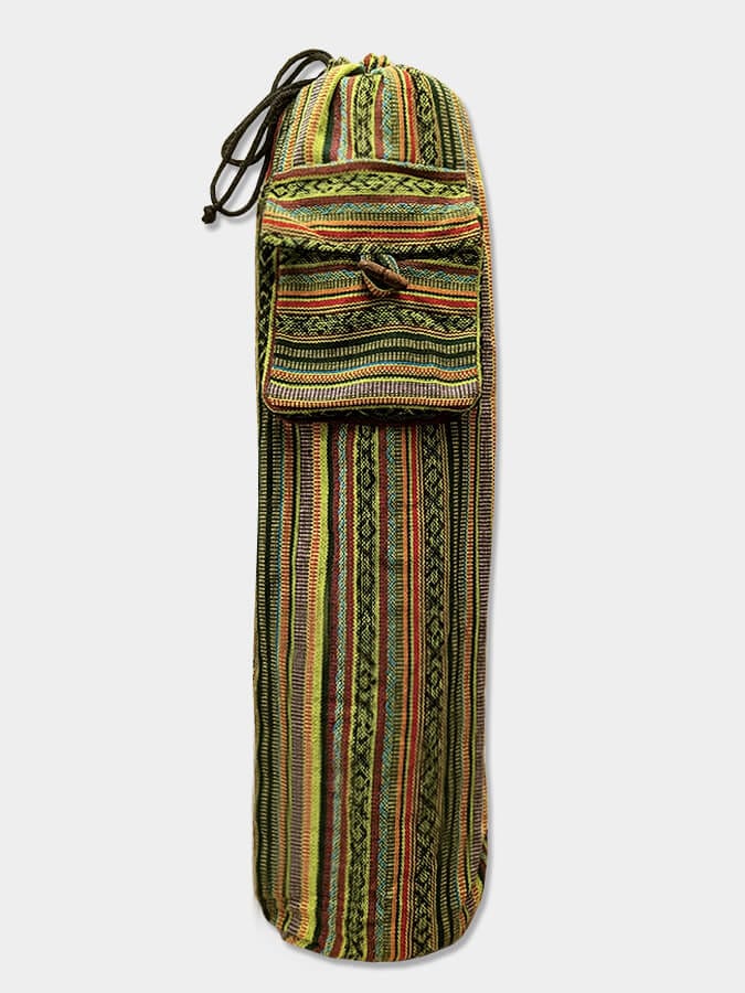Namaste Yoga Bag Green Stripes Nepalese Gheri Yoga Mat Bag